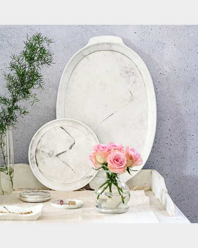 Florentine Wooden Accessories Marble Handled Medium Oval Tray